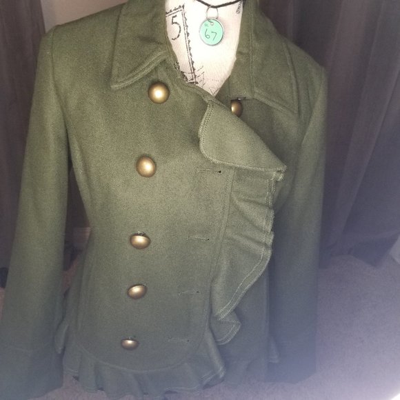 Coffee Shop - Olive Green Ruffle Jacket - Picture 2 of 4